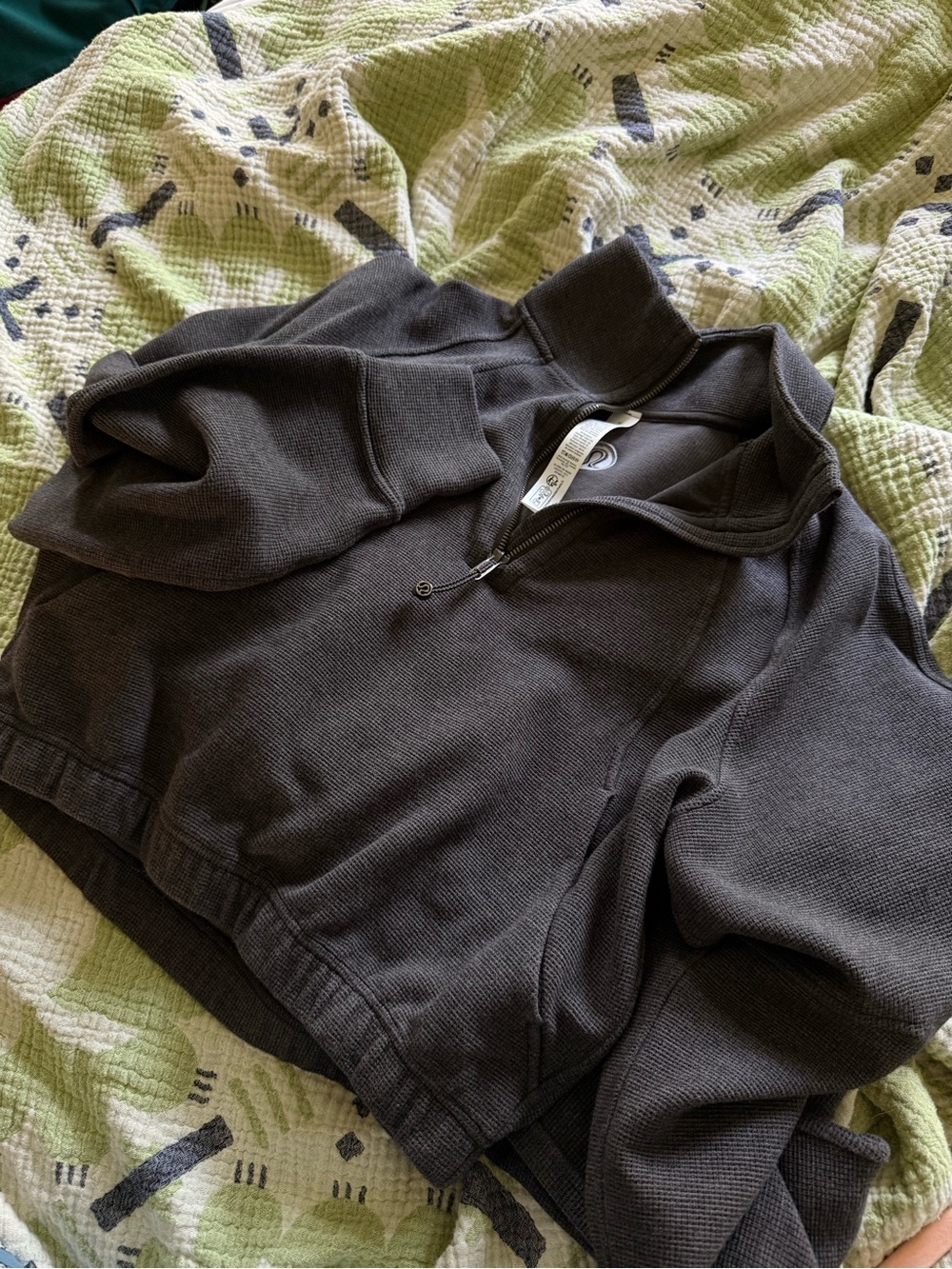 Lululemon Scuba Cropped Funnel-Neck Half Zip Waffle Heathered Graphite Grey Med